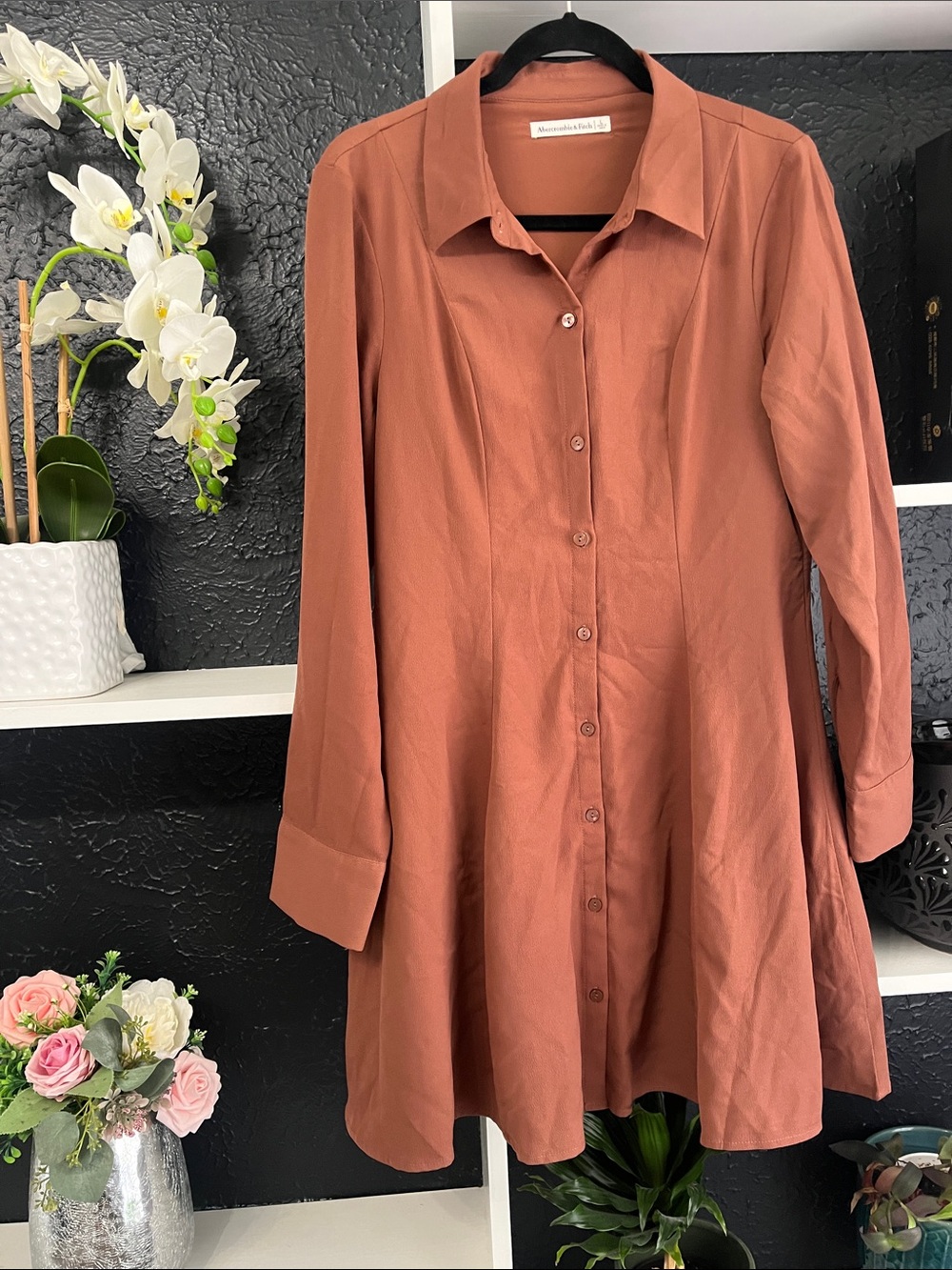 Abercrombie & Fitch Rust Brown Button-Front Long Sleeve Shirt Dress
